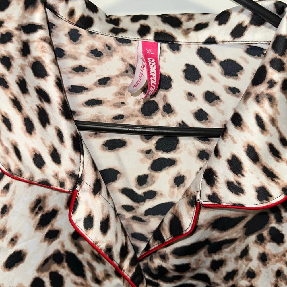 Cosmopolitan Leopard Cheetah Print Pajama Set XL Beige Black Red Women’s